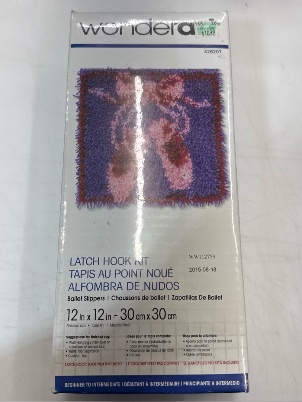 WONDERART Ballet Slipper Latch Hook Kit 12"x12" 426207 New Sealed